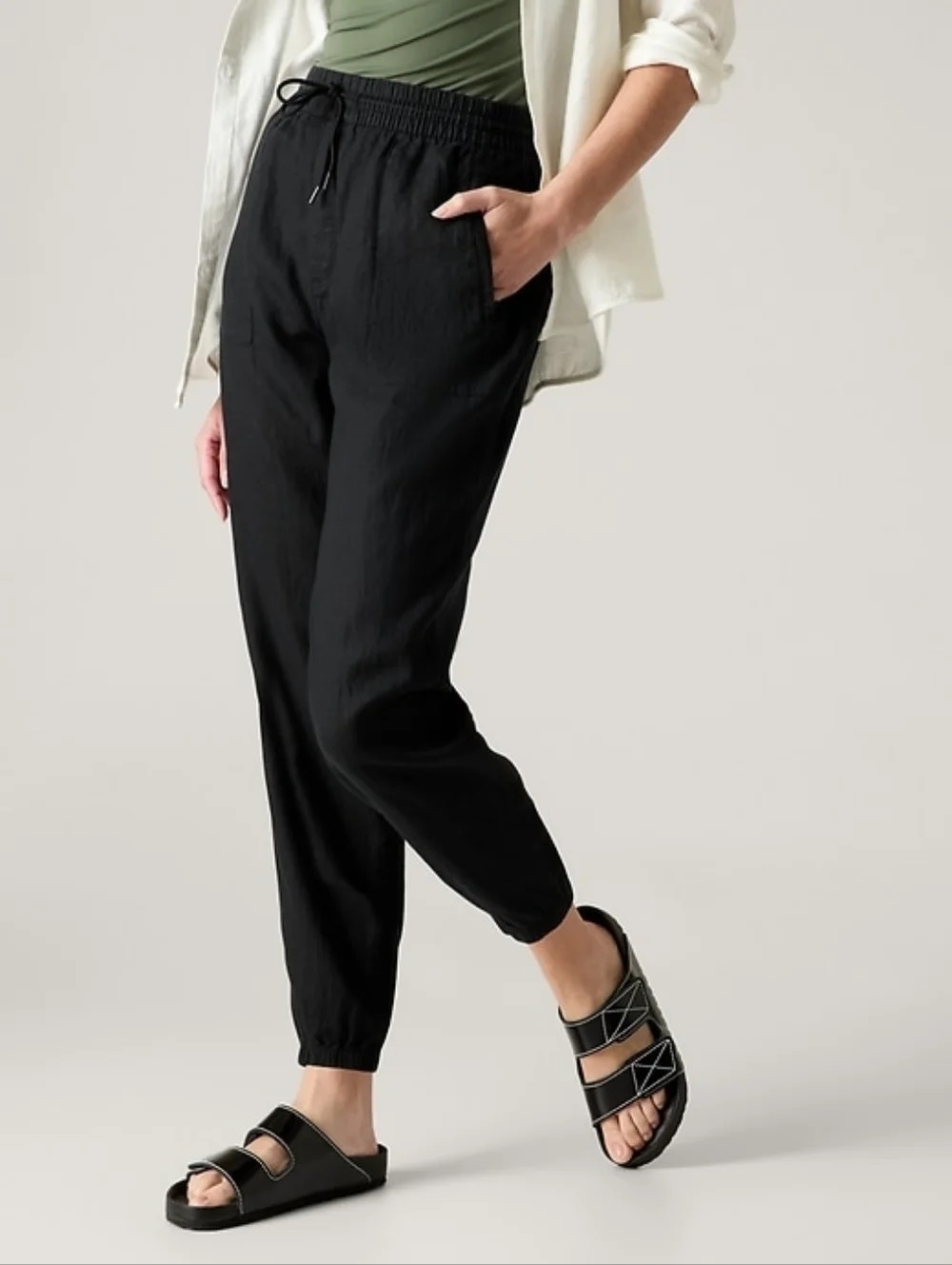 Athleta Women's Retreat Linen Jogger Pant Black Size XL Coastal Minimalist Beach - Picture 1 of 9